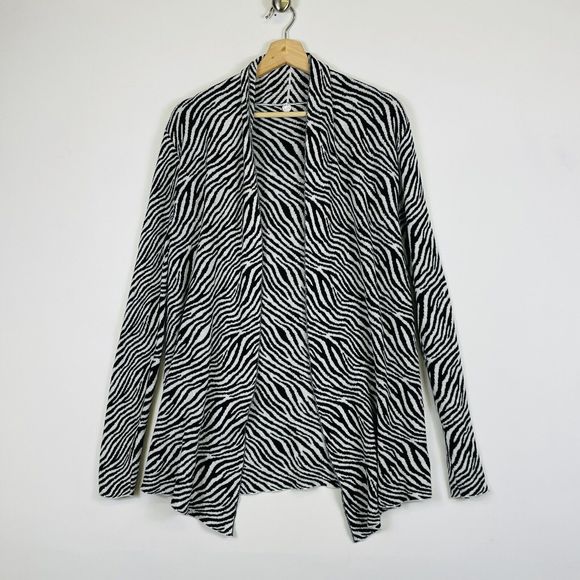 Margaret O'Leary Black White Zebra Open Front Knit Cardigan Sweater Womens XS - Picture 1 of 7